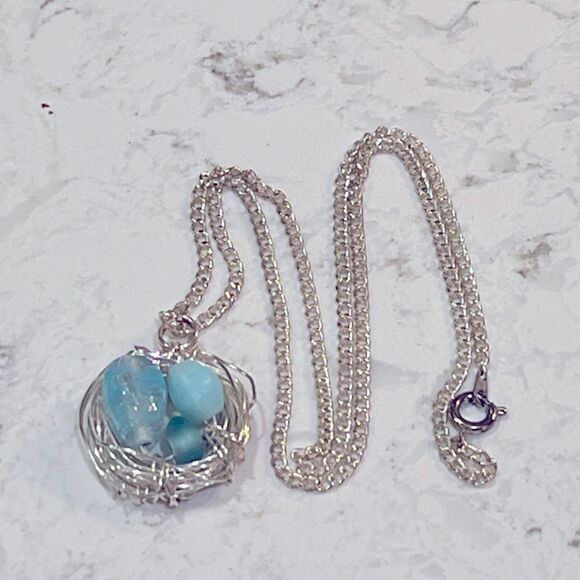 *3/$20* Silver tone and robin’s egg blue bird’s nest necklace - Picture 3 of 3